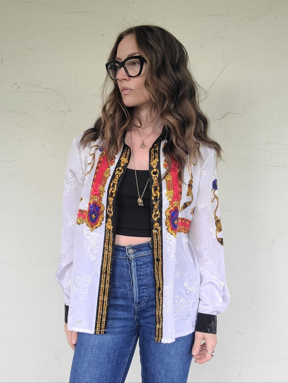 The Billionaire Vintage 90s Y2K Baroque Button Down Blouse L